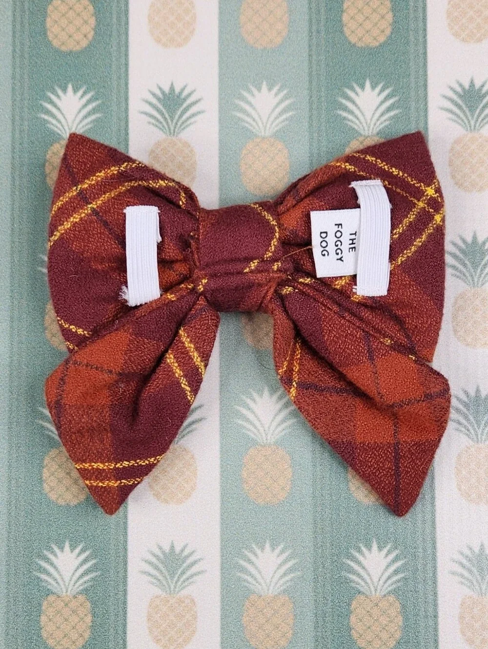 The Foggy Dog Plaid Dog Lady Bow - Rust, Maroon & Yellow Stitching